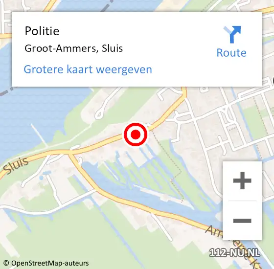Locatie op kaart van de 112 melding: Politie Groot-Ammers, Sluis op 19 mei 2023 13:10