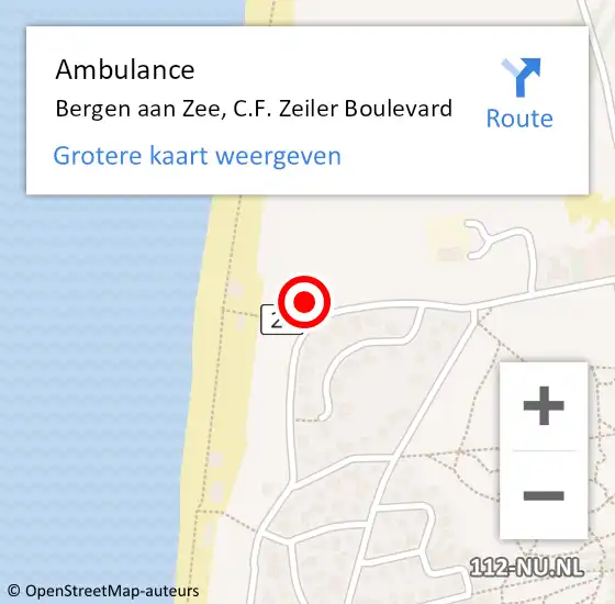 Locatie op kaart van de 112 melding: Ambulance Bergen aan Zee, C.F. Zeiler Boulevard op 19 mei 2023 13:16