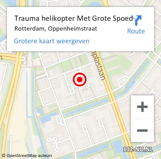 Locatie op kaart van de 112 melding: Trauma helikopter Met Grote Spoed Naar Rotterdam, Oppenheimstraat op 19 mei 2023 15:02
