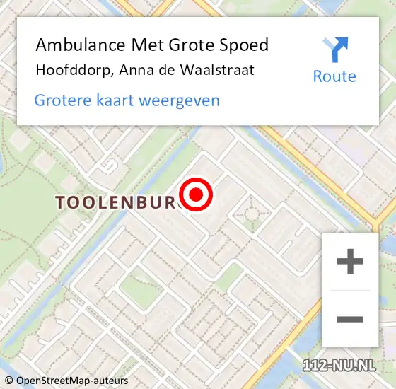 Locatie op kaart van de 112 melding: Ambulance Met Grote Spoed Naar Hoofddorp, Anna de Waalstraat op 19 mei 2023 15:09