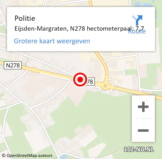 Locatie op kaart van de 112 melding: Politie Eijsden-Margraten, N278 hectometerpaal: 7,7 op 19 mei 2023 15:55