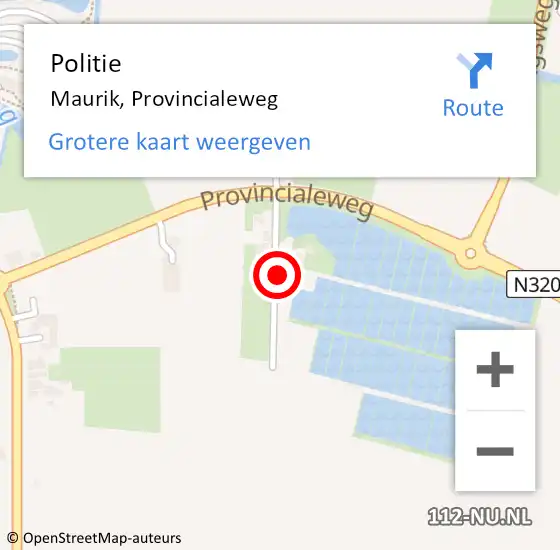 Locatie op kaart van de 112 melding: Politie Maurik, Provincialeweg op 19 mei 2023 15:57