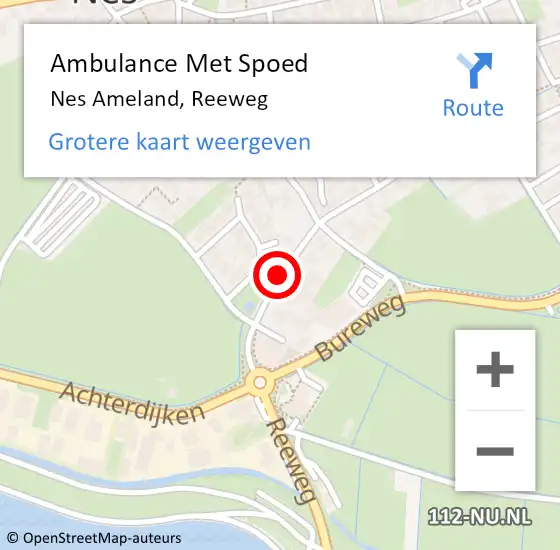 Locatie op kaart van de 112 melding: Ambulance Met Spoed Naar Nes Ameland, Reeweg op 26 augustus 2014 01:38