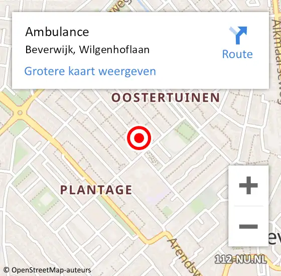 Locatie op kaart van de 112 melding: Ambulance Beverwijk, Wilgenhoflaan op 19 mei 2023 19:33