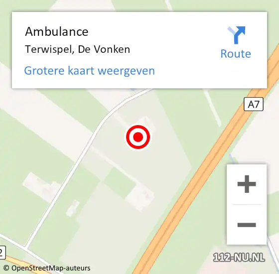 Locatie op kaart van de 112 melding: Ambulance Terwispel, De Vonken op 19 mei 2023 19:59