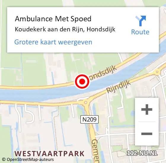 Locatie op kaart van de 112 melding: Ambulance Met Spoed Naar Koudekerk aan den Rijn, Hondsdijk op 19 mei 2023 20:25