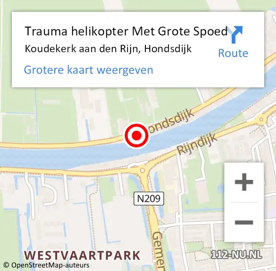 Locatie op kaart van de 112 melding: Trauma helikopter Met Grote Spoed Naar Koudekerk aan den Rijn, Hondsdijk op 19 mei 2023 20:31