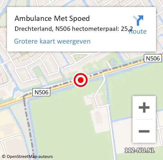 Locatie op kaart van de 112 melding: Ambulance Met Spoed Naar Drechterland, N506 hectometerpaal: 25,2 op 19 mei 2023 23:17