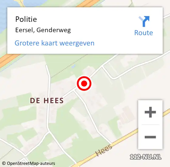 Locatie op kaart van de 112 melding: Politie Eersel, Genderweg op 20 mei 2023 00:11