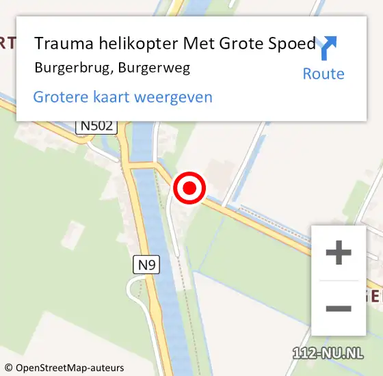 Locatie op kaart van de 112 melding: Trauma helikopter Met Grote Spoed Naar Burgerbrug, Burgerweg op 20 mei 2023 00:17