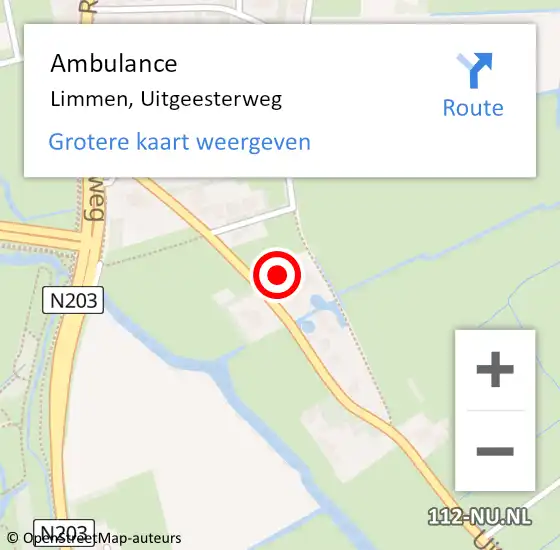 Locatie op kaart van de 112 melding: Ambulance Limmen, Uitgeesterweg op 20 mei 2023 10:41