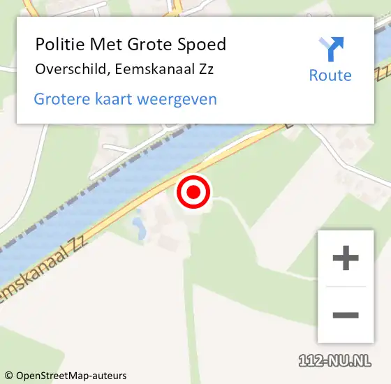 Locatie op kaart van de 112 melding: Politie Met Grote Spoed Naar Overschild, Eemskanaal Zz op 20 mei 2023 12:16
