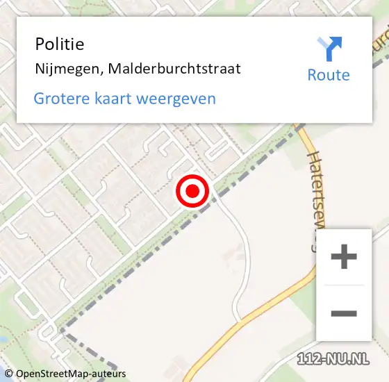 Locatie op kaart van de 112 melding: Politie Nijmegen, Malderburchtstraat op 20 mei 2023 12:59