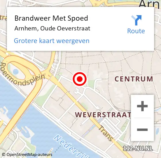 Locatie op kaart van de 112 melding: Brandweer Met Spoed Naar Arnhem, Oude Oeverstraat op 20 mei 2023 13:41
