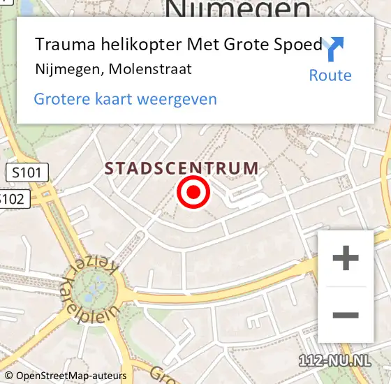 Locatie op kaart van de 112 melding: Trauma helikopter Met Grote Spoed Naar Nijmegen, Molenstraat op 20 mei 2023 13:55