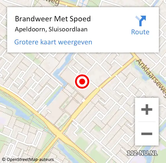 Locatie op kaart van de 112 melding: Brandweer Met Spoed Naar Apeldoorn, Sluisoordlaan op 20 mei 2023 15:25