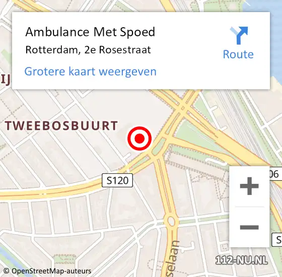 Locatie op kaart van de 112 melding: Ambulance Met Spoed Naar Rotterdam, 2e Rosestraat op 20 mei 2023 15:49