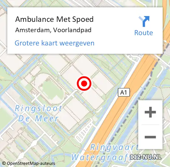 Locatie op kaart van de 112 melding: Ambulance Met Spoed Naar Amsterdam, Voorlandpad op 20 mei 2023 16:24