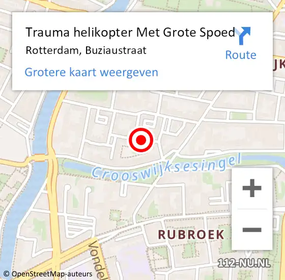 Locatie op kaart van de 112 melding: Trauma helikopter Met Grote Spoed Naar Rotterdam, Buziaustraat op 20 mei 2023 20:03