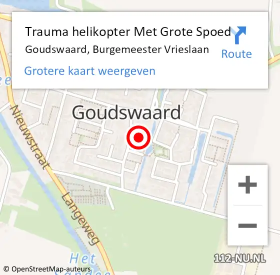 Locatie op kaart van de 112 melding: Trauma helikopter Met Grote Spoed Naar Goudswaard, Burgemeester Vrieslaan op 20 mei 2023 20:43