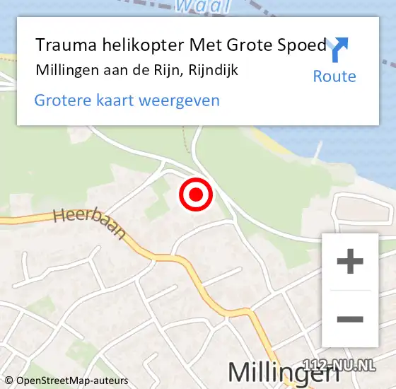 Locatie op kaart van de 112 melding: Trauma helikopter Met Grote Spoed Naar Millingen aan de Rijn, Rijndijk op 20 mei 2023 21:50