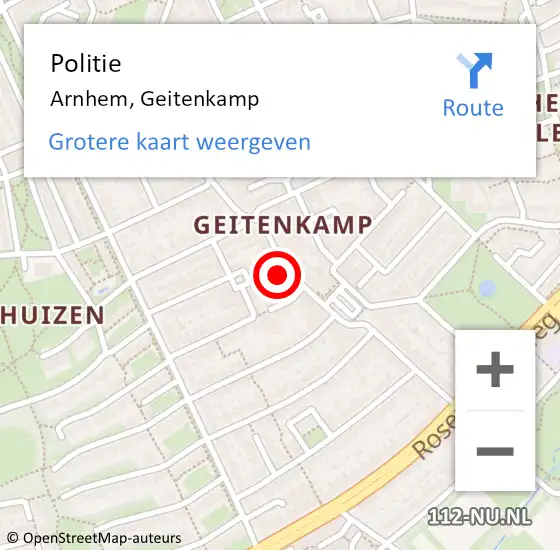 Locatie op kaart van de 112 melding: Politie Arnhem, Geitenkamp op 20 mei 2023 22:33