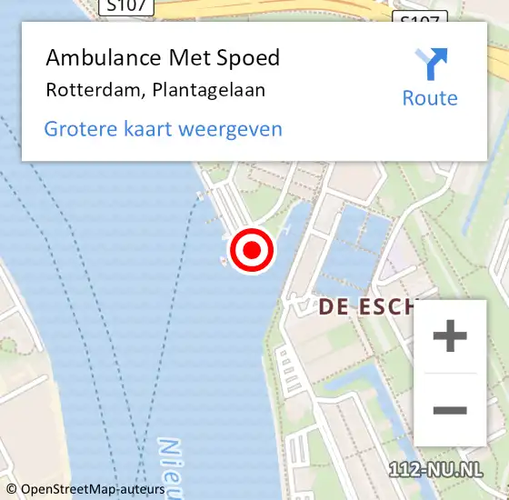 Locatie op kaart van de 112 melding: Ambulance Met Spoed Naar Rotterdam, Plantagelaan op 21 mei 2023 00:15