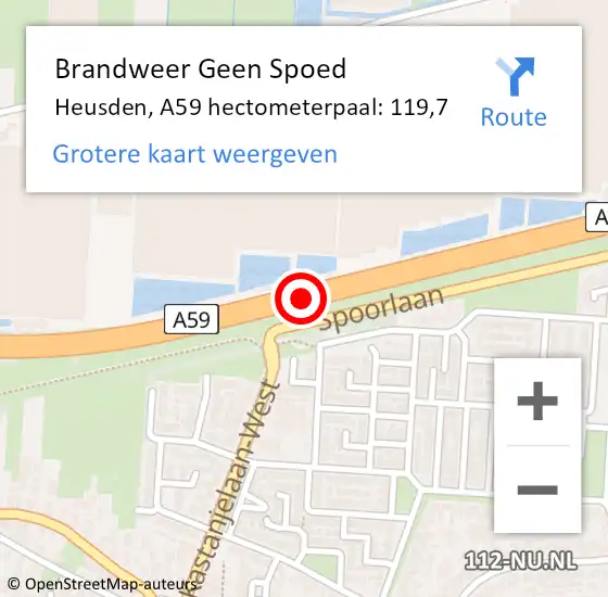 Locatie op kaart van de 112 melding: Brandweer Geen Spoed Naar Heusden, A59 hectometerpaal: 119,7 op 21 mei 2023 01:32