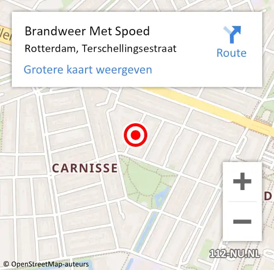 Locatie op kaart van de 112 melding: Brandweer Met Spoed Naar Rotterdam, Terschellingsestraat op 21 mei 2023 01:50