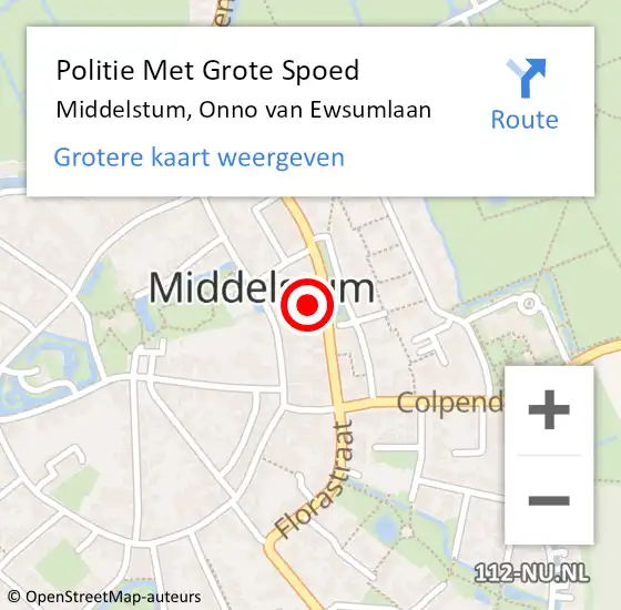 Locatie op kaart van de 112 melding: Politie Met Grote Spoed Naar Middelstum, Onno van Ewsumlaan op 21 mei 2023 02:00