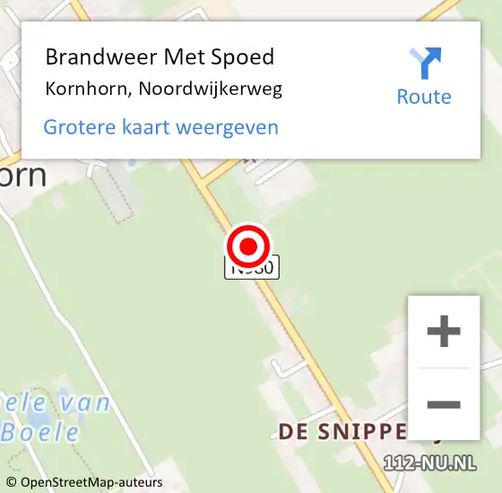 Locatie op kaart van de 112 melding: Brandweer Met Spoed Naar Kornhorn, Noordwijkerweg op 21 mei 2023 02:02