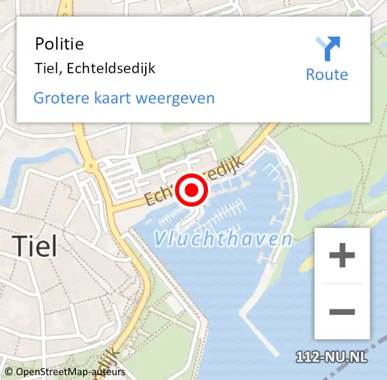 Locatie op kaart van de 112 melding: Politie Tiel, Echteldsedijk op 21 mei 2023 03:06