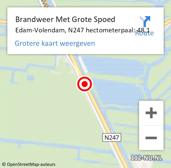 Locatie op kaart van de 112 melding: Brandweer Met Grote Spoed Naar Edam-Volendam, N247 hectometerpaal: 48,1 op 21 mei 2023 03:43