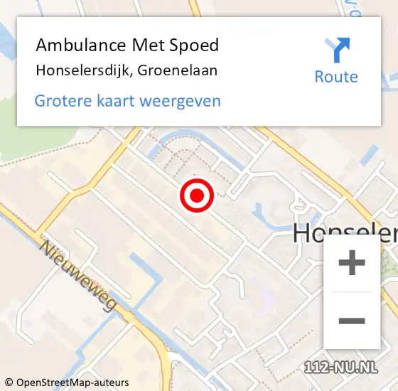 Locatie op kaart van de 112 melding: Ambulance Met Spoed Naar Honselersdijk, Groenelaan op 21 mei 2023 11:45