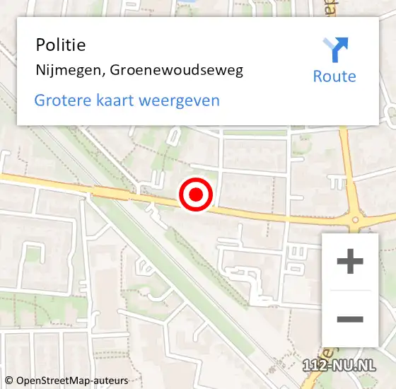 Locatie op kaart van de 112 melding: Politie Nijmegen, Groenewoudseweg op 21 mei 2023 14:18