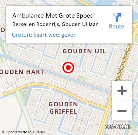 Locatie op kaart van de 112 melding: Ambulance Met Grote Spoed Naar Berkel en Rodenrijs, Gouden Uillaan op 21 mei 2023 17:46