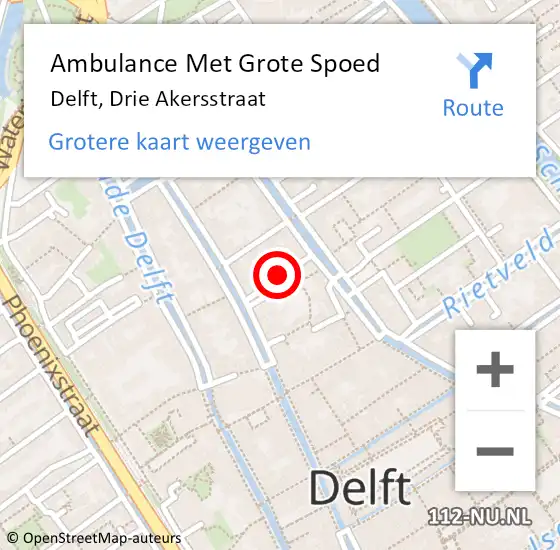 Locatie op kaart van de 112 melding: Ambulance Met Grote Spoed Naar Delft, Drie Akersstraat op 21 mei 2023 18:31