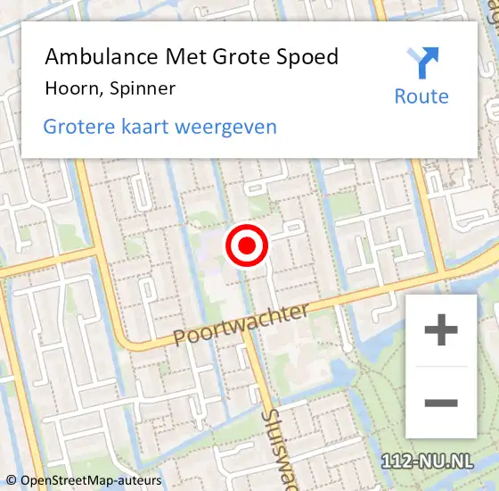 Locatie op kaart van de 112 melding: Ambulance Met Grote Spoed Naar Hoorn, Spinner op 21 mei 2023 21:27