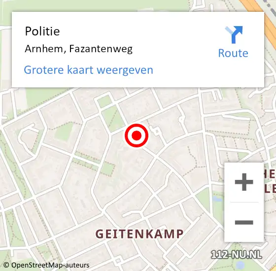 Locatie op kaart van de 112 melding: Politie Arnhem, Fazantenweg op 21 mei 2023 22:29