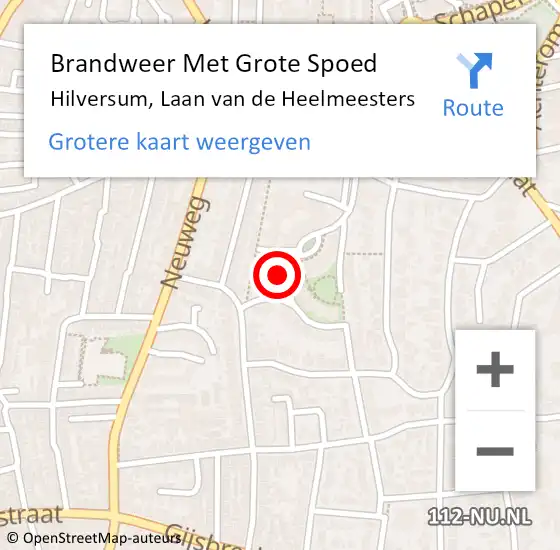 Locatie op kaart van de 112 melding: Brandweer Met Grote Spoed Naar Hilversum, Laan van de Heelmeesters op 21 mei 2023 22:52