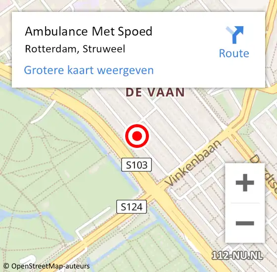 Locatie op kaart van de 112 melding: Ambulance Met Spoed Naar Rotterdam, Struweel op 22 mei 2023 08:00