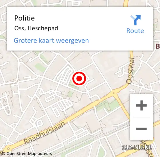 Locatie op kaart van de 112 melding: Politie Oss, Heschepad op 22 mei 2023 08:18