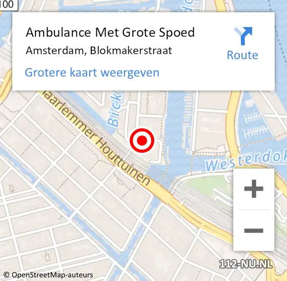 Locatie op kaart van de 112 melding: Ambulance Met Grote Spoed Naar Amsterdam, Blokmakerstraat op 22 mei 2023 08:45