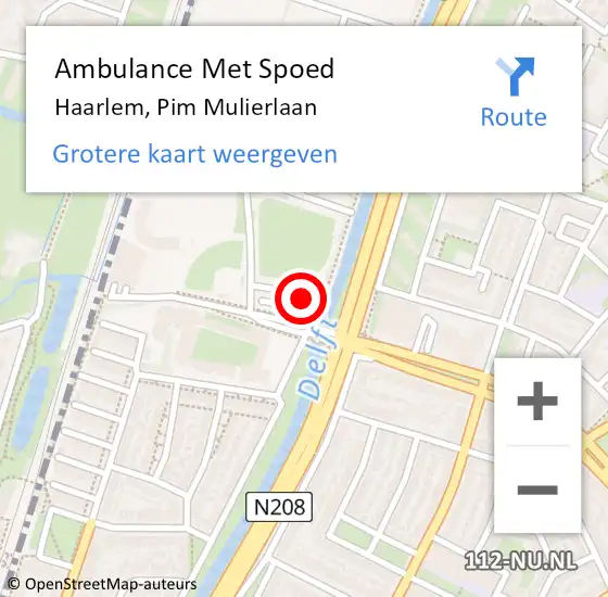 Locatie op kaart van de 112 melding: Ambulance Met Spoed Naar Haarlem, Pim Mulierlaan op 22 mei 2023 09:51