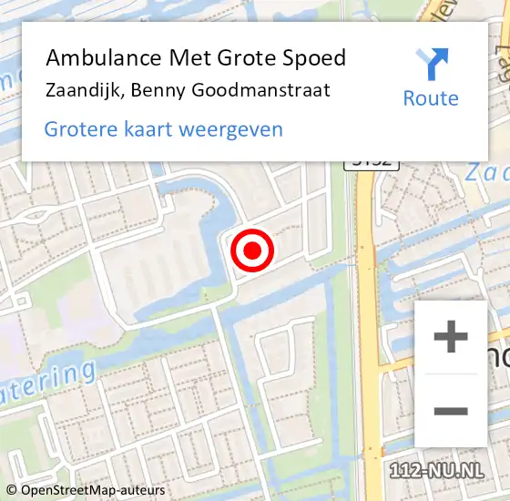 Locatie op kaart van de 112 melding: Ambulance Met Grote Spoed Naar Zaandijk, Benny Goodmanstraat op 22 mei 2023 11:44