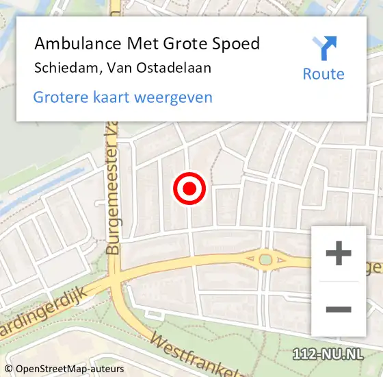 Locatie op kaart van de 112 melding: Ambulance Met Grote Spoed Naar Schiedam, Van Ostadelaan op 22 mei 2023 12:13