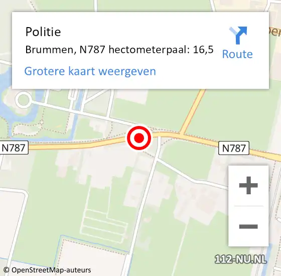 Locatie op kaart van de 112 melding: Politie Brummen, N787 hectometerpaal: 16,5 op 22 mei 2023 13:41