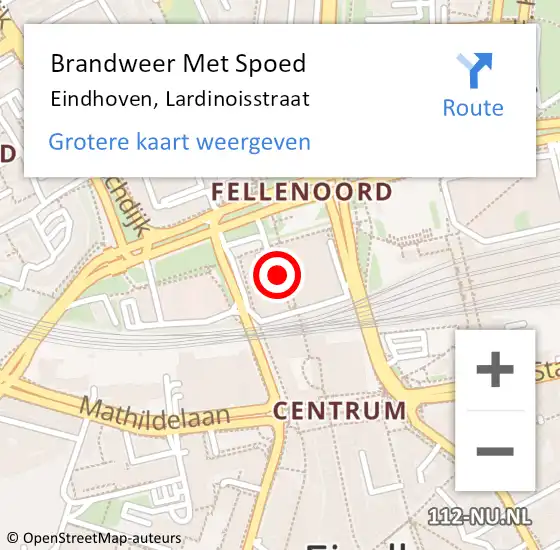 Locatie op kaart van de 112 melding: Brandweer Met Spoed Naar Eindhoven, Lardinoisstraat op 22 mei 2023 15:02