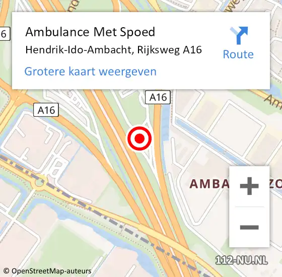 Locatie op kaart van de 112 melding: Ambulance Met Spoed Naar Hendrik-Ido-Ambacht, Rijksweg A16 op 22 mei 2023 16:49