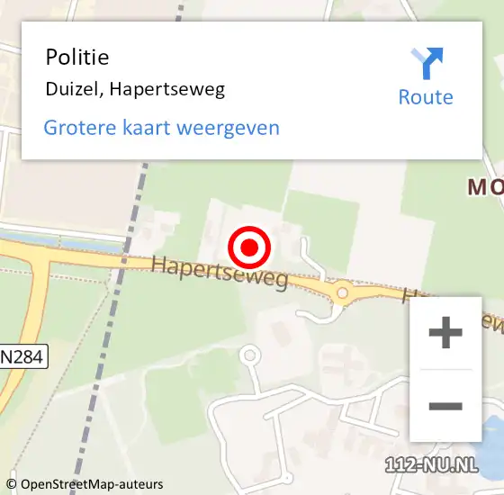 Locatie op kaart van de 112 melding: Politie Duizel, Hapertseweg op 22 mei 2023 17:23